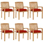 vidaXL Stapelbare Gartenstühle mit Kissen 6 Stk. Massivholz Teak