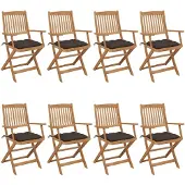 vidaXL Klappbare Gartenstühle 8 Stk. mit Kissen Massivholz Akazie