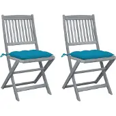 vidaXL Klappbare Gartenstühle 2 Stk. mit Kissen Massivholz Akazie