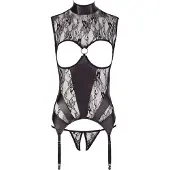 Abierta Fina - Funkelndes Spitzen-Open-Top (Schwarz) - L