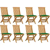 vidaXL Gartenstühle mit Grünen Kissen 8 Stk. Massivholz Teak