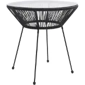 vidaXL Garten-Esstisch Schwarz Ø70x74 cm Rattan und Glas