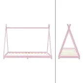 ML-Design Kinderbett Tipi 90x200 cm mit Lattenrost, Rosa, Indianer Bett aus Kiefernholz Bodenbett Holzbett Jugendbett Bettenhaus Spielbett Zelt