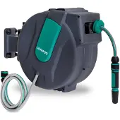 Vonroc Automatik Garten-Schlauchtrommel – Inkl. 25m Gartenschlauch, Wasserpritze und Schlauchstücke