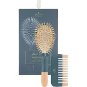 BACHCA Hair Kit Brush Boar and Nylon + Wooden Mirror + Cotton Pouch