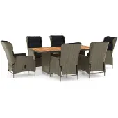 vidaXL 7-tlg. Garten-Essgruppe mit Auflagen Poly Rattan Braun