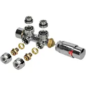 LuxeBath Ventil-Armaturen Set Multiblock Chrom Eckform inkl. Thermostatkopf für Badheizkörper mit Mittelanschluss