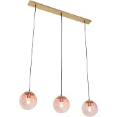 QAZQA Art Deco Hängelampe Messing mit rosa Glas 3-Licht - Pallon Mezzi