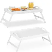 Relaxdays 2 x klappbares Betttablett weiß Weiß