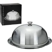 Excellent houseware Servierschüssel Glocke mit Tablett - Silber - Edelstahl - D31 x H15 cm - Servieren von Speisen - mit Deckel