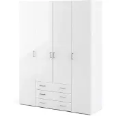 Ebuy24 Spell Kleiderschrank 4 Türen, 3 Schubladen weiss, weiss hochglanz.