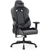 Songmics Bürostühle Gaming Stuhl Chefsessel ergonomisch mit Verstellbare Armlehnen, Kopfkissen Lendenkissen 66 x 72 x 124-132 cm Grau-Schwarz RCG13G