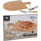 Excellent houseware Pizza-Set aus Bambus mit Brett, Schneider und Heber