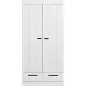 Woood Connect Kleiderschrank Aus Kiefer, 2-Türig + Schublade, Weiß