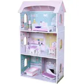 Moni Holz-Puppenhaus Anna 4121, 8-tlg. Möbelset, 3 Etagen, verschiedene Räume rosa
