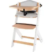 Kinderkraft ENOCK 3-in-1 Kinderhochstuhl mit Kissen - Verstellbar - Ab 6 Monaten bis 10 Jahre - 3-Punkt-Gurt - Abnehmbares Tablett - Holz - Weiß