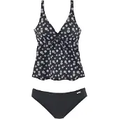 LASCANA Bügel-Tankini , Damen, Gr. 36, Cup C, schwarz-weiß (schwarz, weiß), Polyamid, bedruckt, gepunktet, Bikini-Sets Bügel-Tankini, regulierbar unterhalb der Brust, verstellbare Träger, Topseller