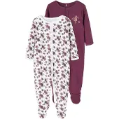 Name it Mädchen Schlafstrampler 2er Pack Blumen Prune Purple 50 | Gr.: 92