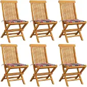 vidaXL Gartenstühle mit Kissen 6 Stk. Rot Karomuster Massivholz Teak
