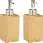Relaxdays 2 x Seifenspender Bambus Hellbraun,Silber