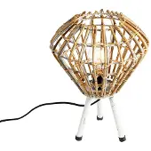 QAZQA - Landhaus I Vintage Ländliches Tischlampen-Stativ Bambus mit Weiß - Canna Diamond I Wohnzimmer I Schlafzimmer - Bamboo Rund - LED geeignet E27
