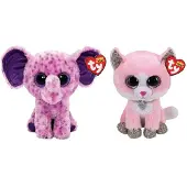 TY - Stofftiere - Beanie Boo's - Fiona Pink Cat & Eva Elephant