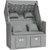 vidaXL Strandkorb mit Kissen Poly Rattan und Massivholz Grau
