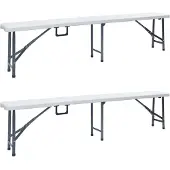 vidaXL Klappbare Gartenbänke 2 Stk. 180 cm HDPE Weiß