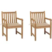 vidaXL Gartenstühle 2 Stk. mit Beige Kissen Massivholz Teak