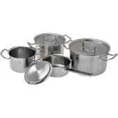 Fissler Original-Profi Collection / Edelstahl-Topfset, 4-teilig, Koch-Töpfe mit Metall-Deckel (3 Kochtöpfe, 1 Stielkasserolle-deckellos) - Induktion