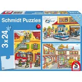 Schmidt 3 x 24 Teile Spiele Kinder Puzzle Feuerwehr und Polizei 56215