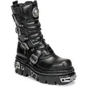 New rock Unisex Schwarz Leder Gothic Mid-Calf Stiefel-373-S4