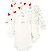 Petit Bateau Body l/ä - 3er-Pack - Weiß m. Herzen - - 6 mt - Body L/Ä