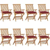 vidaXL Gartenstühle mit Weinroten Kissen 8 Stk. Massivholz Teak
