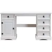 Ebuy24 New Mexico Schreibtisch Breite 141 cm, Höhe 76 cm mit 5 Schubladen und 1 Tür weiss/gewachst.