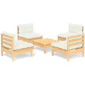 vidaXL 5-tlg. Garten-Lounge-Set mit Creme Kissen Kiefernholz