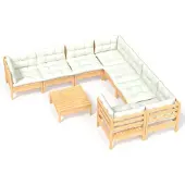 vidaXL 9-tlg. Garten-Lounge-Set mit Creme Kissen Kiefernholz