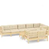 vidaXL 9-tlg. Garten-Lounge-Set mit Creme Kissen Massivholz Kiefer