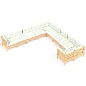 vidaXL 10-tlg. Garten-Lounge-Set mit Creme Kissen Kiefernholz