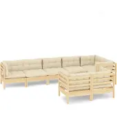 vidaXL 8-tlg. Garten-Lounge-Set mit Creme Kissen Massivholz Kiefer