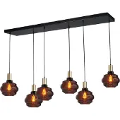 Masterlight Pendelleuchte Porto 6-flammig Glas Schwarz-Transparent 130x19cm