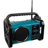 Medion E66877 DAB+ Baustellenradio (Robustes Gehäuse, Spritzwassergeschützt (IP44), Bluetooth 5.0, PLL UKW Radio, LED-Arbeitslicht, Akku- und Netzbetrieb) blau