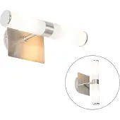 QAZQA - Moderne Bad I Badezimmer Wandleuchte Stahl I Silber I nickel matt IP44 2-flammig - Bath I Up & Down - Stahl Länglich - LED geeignet G9