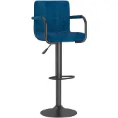 vidaXL Barhocker Samt Blau, höhenverstellbar, drehbar, mit Armlehnen und Fußstütze, 48x47x(90-111) cm (B x T x H)