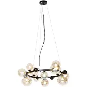 QAZQA - Art Deco Art-Deco-Hängelampe I Pendellampe I Pendelleuchte schwarz mit bernsteinfarbenem Glas 12 Lichter – David I Wohnzimmer I Schlafzimmer - Stahl Rund - LED geeignet G9