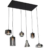 QAZQA - Art Deco Art-Deco-Hängelampe I Pendellampe I Pendelleuchte schwarz mit Rauchglas 6 Lichter - Wallace I Wohnzimmer I Schlafzimmer - Länglich - LED geeignet E27
