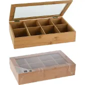 Koopman International Teebeutel Box aus Bambus, mit Deckel und 8 Fächern