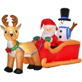 HOMCOM Aufblasbarer Weihnachtsmann auf Schlitten mit Schneemann LED Polyester 844-370V90
