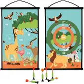 Scratch Dartspiel Safari Spielzeug doppelseitig mit 6 Wurfpfeilen