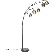 QAZQA Stehlampe Schwarz mit Gold mit Rauchglas 5 Lichter Zuzanna